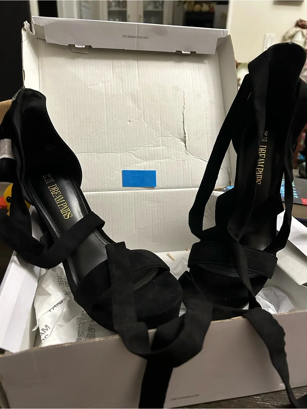 NIB/NWT Dream Pairs Suede Black Platform Block Heel Sandal with Sexy Ankle Tie